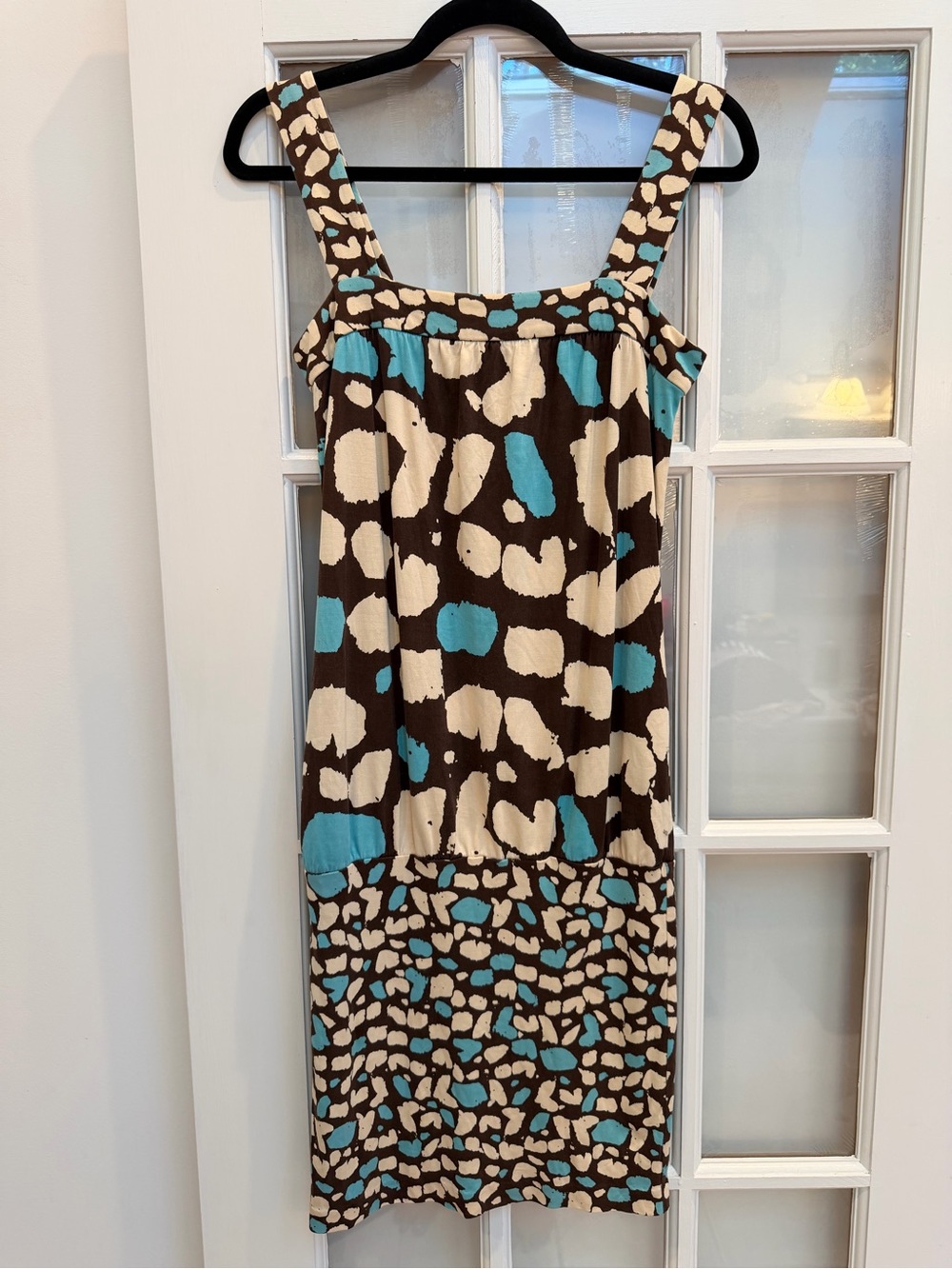Vintage Diane von Furstenberg Y2K Silk Brown, Cream & Turquoise Dress Size 2 XS